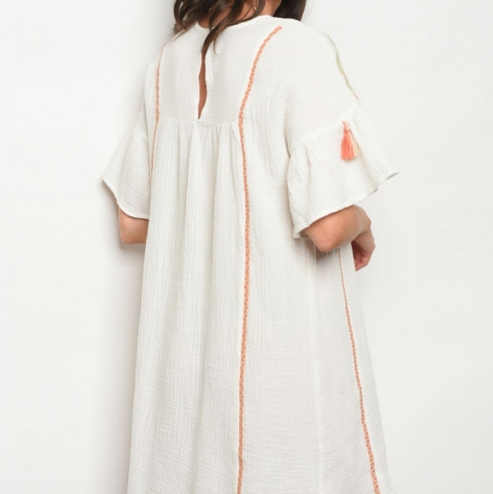 Boho Embroidered Shift Dress White Cotton Flowy Festival NWT - Picture 8 of 10